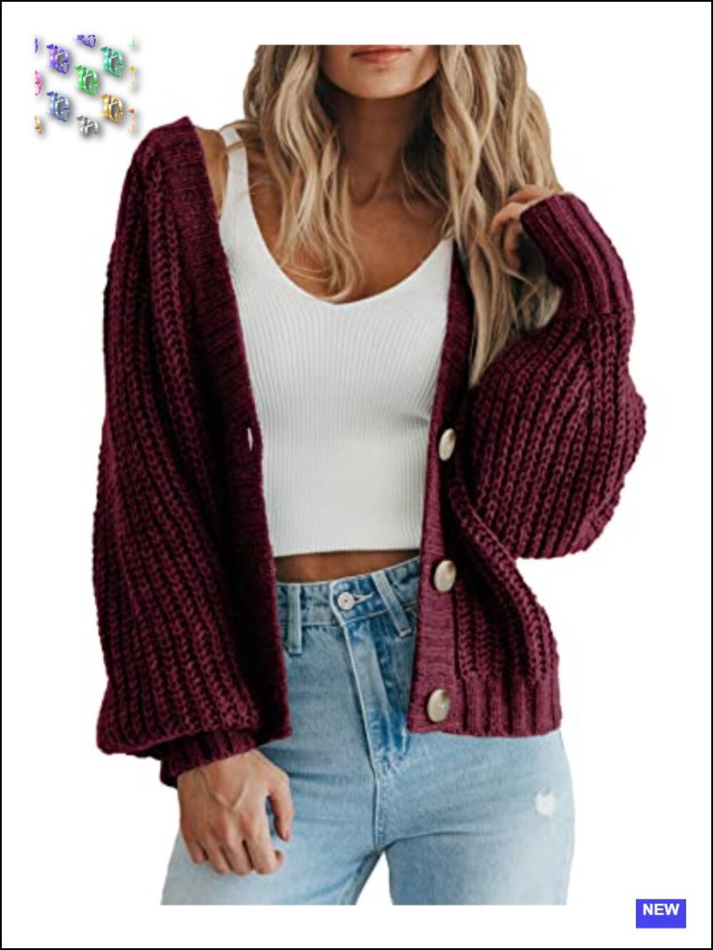 Chunky Knit Open Front Cardigan Women's Long Sleeve V-Neck Button Down Sweater - Picture 1 of 6